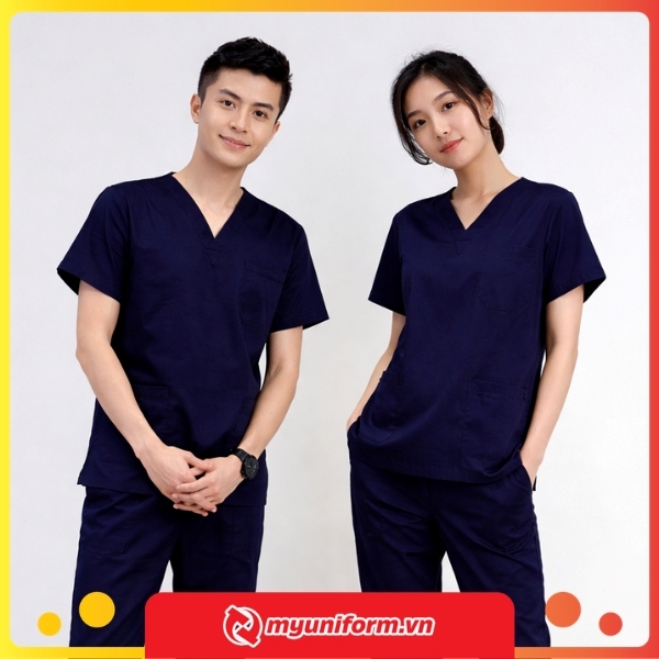 Đồng phục y tá màu xanh đen, tay ngắn