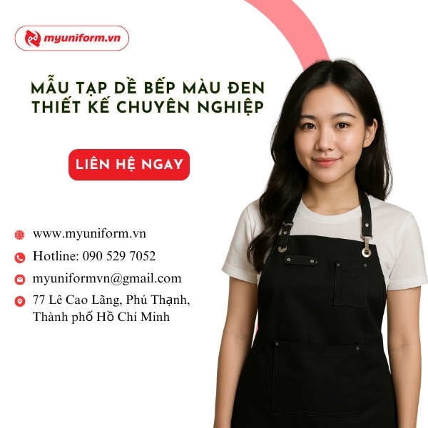 Mẫu tạp dề bếp màu đen thiết kế chuyên nghiệp