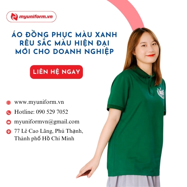 Áo Đồng Phục Màu Xanh Rêu Sắc Màu Hiện Đại Mới Cho Doanh Nghiệp