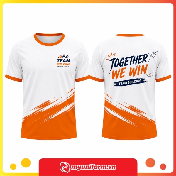 Mẫu áo team building cam trắng