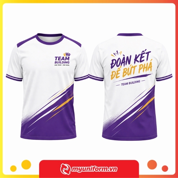 Mẫu áo team building tím trắng